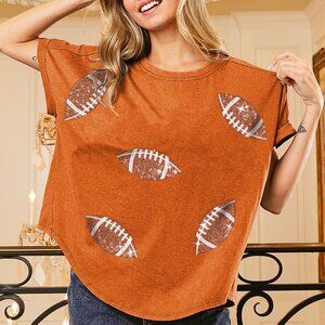 BiBi Football Sequin Embroidery Vintage Washed Top